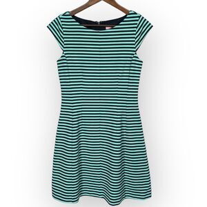 Lilly Pulitzer Briella Dress Women Size‎ M Blue Green Striped Cap Sleeve Lined